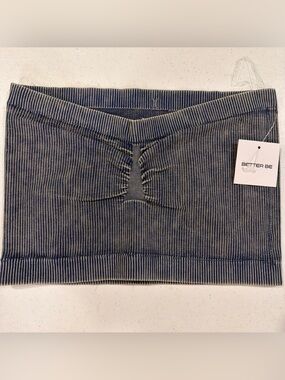 Better Be Ribbed Strapless Tube Top in Navy and White